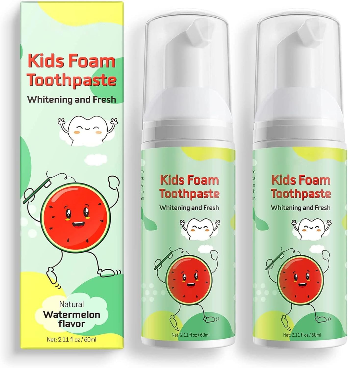 Foam Toothpaste KidsToddler Whitening Toothpaste with Low Fluoride & Natural Formula to Reduce PlaqueKids Foaming Toothpaste for U Shaped Toothbrush for Children (Watermelon)