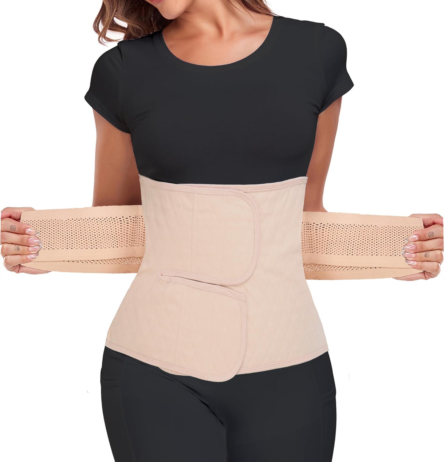 MAMODY Postpartum Belly Band – Postpartum Belly Wrap Abdominal Binder Post Surgery C-section Recovery Support Belt (Classic Beige XL)